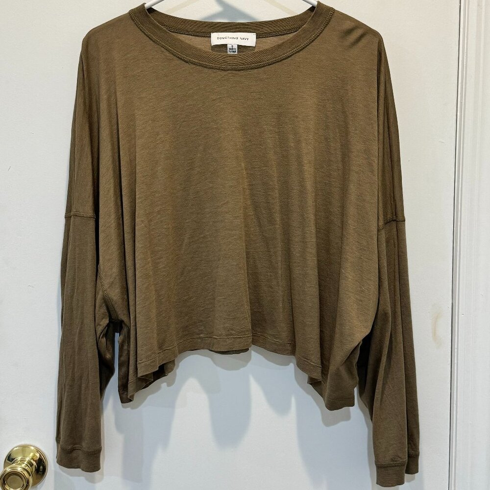 Something Navy - Oversized Cropped Long-Sleeve Tee (Size: S)
